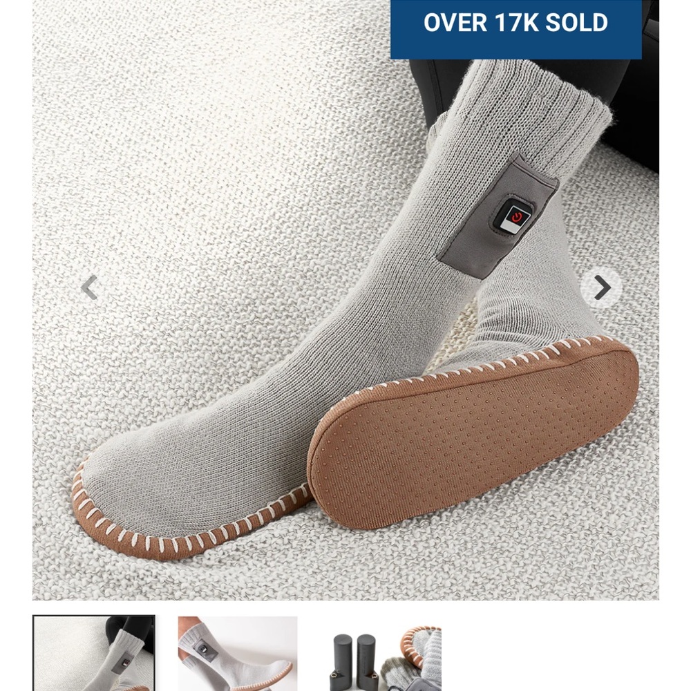 Sharper Image Gray Thermal Socks with Tan Soles